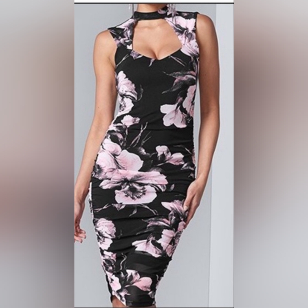 Venus Floral Bodycon Runched Dress